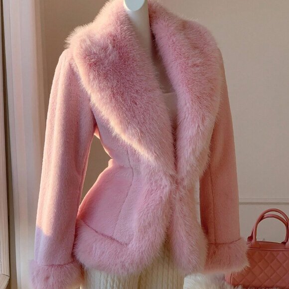 Baby Pink Casual Women's Faux Fur Coat - Picture 5 of 8